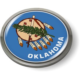 Oklahoma State Flag 3D Domed CAR Emblem Badge Sticker Chrome Metal Round Bezel