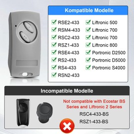 433.92 MHz Garage Door Handheld Transmitter, Replacement for ECOSTAR RSE2 Handheld Transmitter, Compatible with ECOSTAR RSC2-433 RSE2-433 Remote Control, 2 Channels Garage Door Remote Control, Grey