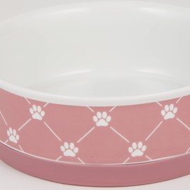 Bone Dry Trellis Paw Print Pet Bowl Set Microwave & Dishwasher Safe, Non-Slip Silicone Bottom for Less Mess, Large 7.5x2.4, Rose, 2 Count