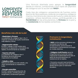 COLLAGEN  NAD Longevity Collagen Peptides NAD Enhanced - 300 capsulas (3400 mg por porcion) by Eternal Nutrition - Pptidos de Colageno Tipo I, II, II 