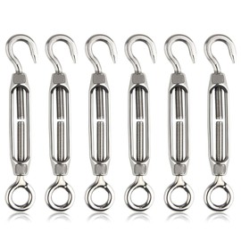 ZAMXHUG Turnbuckle - 6 Pieces, Turnbuckle Stainless Steel, Turnbuckle Wire Tensioner, 304 Hook and Eye Adjustable Turnbuckle M4 Stainless Steel Tensioner Set for Heavy Duty
