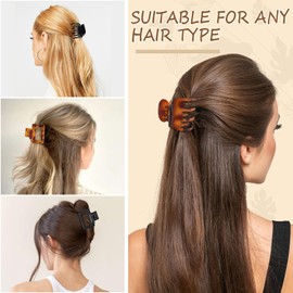 8 PCS Small Hair Clips for Women, Claw Clips for Girls, Rectangle and Double Row Hair Claws for Thin/Medium Fine Hair(Black, Leopard Print Colors)