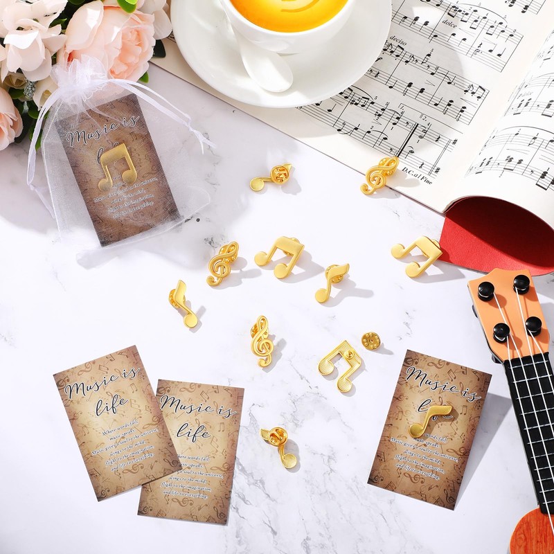 Yinkin 50 Sets Music Lapel Pins 3 Styles Gold Musical