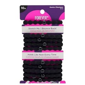 Kusport Non-Porous Stretch Hair Ties - 10 Count, Black, Thick Hair Ties for Medium Hair - Accessories for Women