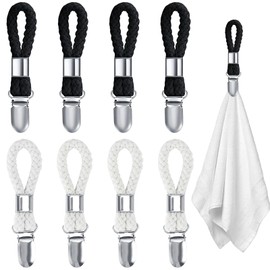 Towel Hangers, 8 Pieces Towel Clips for Hanging, Towel Clips with Loops, Towel Clips, Towel Clips for Hanging (White + Black)
