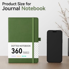 NORDUN Thick A5 Dotted Notebook,360 Pages Leather Hardcover Journals with Sticky Notes,100gsm Thick Paper Journals for Men Women Writing,Notebook Hardback for School Office Home,14.5 x 21cm-Dark Green
