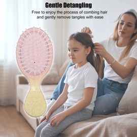 VOCOSTE Mini Travel Hairbrush Pocket Colorful Gradient Tangle Remover Brush for Wet and Dry Hair Travel Small Paddle Brush for Women Men Pink Yellow