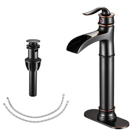 FRANSITON Tall Vessel Waterfall Faucet Bathroom Faucet Single Handle One Hole Oil Rubbed Bronze Finish Large Spout Lavatory Faucets Oil Rubbed Bronze