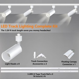 Bravsekai White GU10 LED Track Lighting Kit, GU10 Track Light Heads with 2 * 3.28FT H Track Light Rail 8PCS Ceiling Spotlight Fixture for Home and Shop, No Bulbs