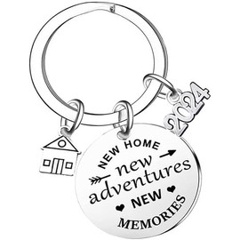 QRH New Home Keychain Stainless Steel 2024 New Adventures Housewarming Gift for New Homeowner Cute House Keyring -Style A (Diameter 25mm)