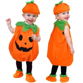 HomeChi Disfraz Calabaza para Niños y Niñas Halloween, Suave Disfraces de Incluye Camiseta Sin Mangas Gorro Zapatos, Traje de Bebe para Halloween Navidad Fiestas de Cumpleaños Espectáculos, 80CM