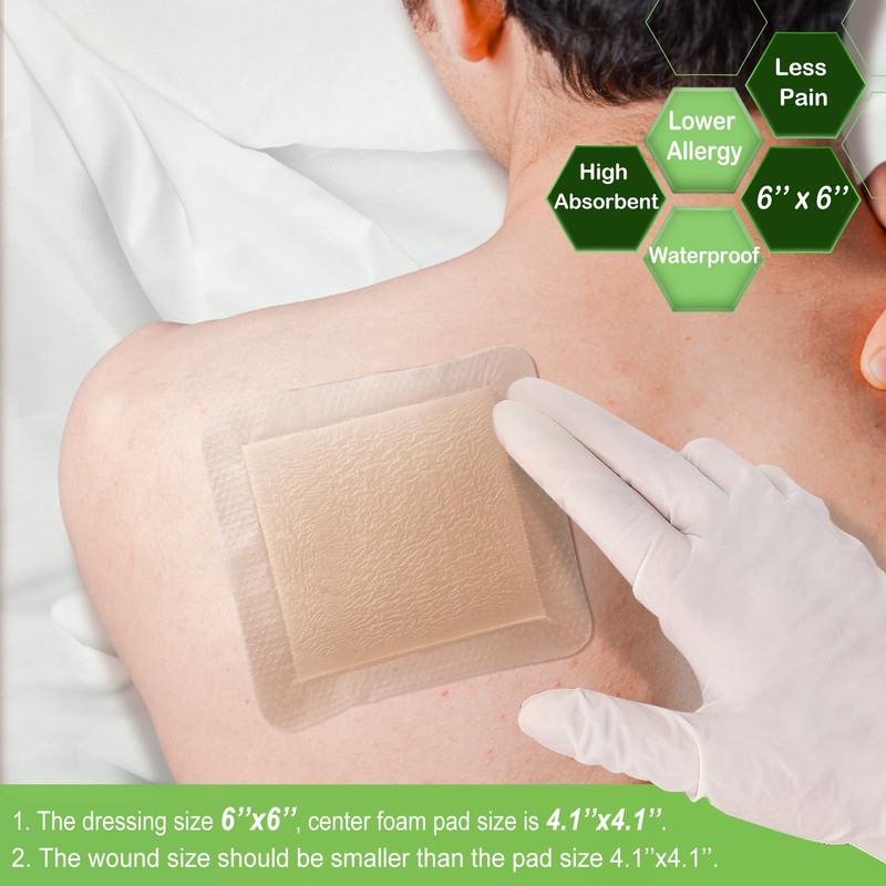 Silicone Adhesive Foam Dressing with Gentle Border 6''x6'', 10 Packs