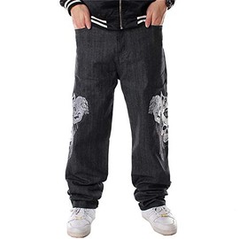 LUOBANIU Men's Black Baggy Jeans Hip Hop Loose fit 90s Vintage Cargo Pants Denim Fashion Dance Skater Skateboard Pants (801Black, 34)