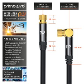 CSL, Satellite Cable, HDTV 90° Angled Premium F Connector, Coaxial Cable for TV HDTV Radio DVB-T DVB-C DVB-S DVB-S2, Shielding: 135 dB/75 Ohm, Black