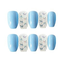 YONAIL 24pcs/set Press On False Nail French Tips Press On Nails Butterfly False Nail Tips Acrylic Fake Nails with Ballerina Design For Women and Girls