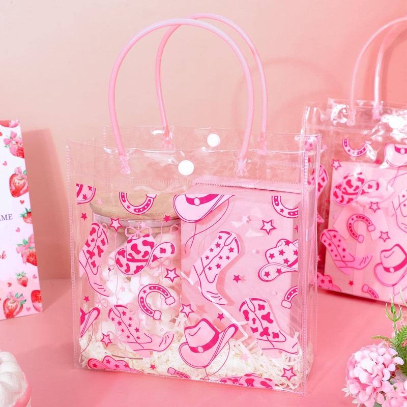 FYSUIMU 24Pcs Western Cowgirl Clear Gift Bags with Handles Preppy