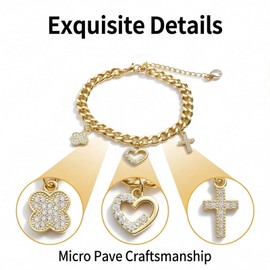 JTK Design Women Curb Chain Charm Bracelet Faith Love Lucky Inspirational