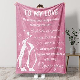 Tulolvae Gifts for Her - Flannel Throw Anniversary Blanket Gifts for Girlfriend, Wedding Gifts for Wife, Birthday I Love You Romantic Gift, Valentines Day Christmas Penguin Presents for Women Couple