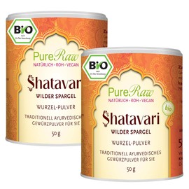PureRaw Shatavari Pulver Bio (Vegan Ayurvedisch Rohkost) Asparagus racemosus - Ayurveda Wurzelpulver ohne Zusatzstoffe - Abgefllt & Kontrolliert in Deutschland - Indischer Spargel | PureRaw 2er-Pack (2x 50g)