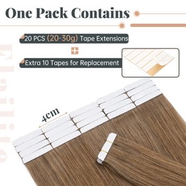 Elailite Tape-In Real Hair Extensions, 20 Pieces (1.5 g/pcs) Hair Extensions, Real Human Hair, Glue #06 Light Brown
