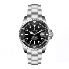 ENRIVA Diver's Watch, Anti-Reverse Rotating Bezel (Ceramic), Automatic Watch, Date Display, 1,000 Meters Professional Waterproof, Black, Bracelet Type