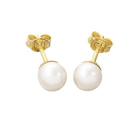 NKlaus Pair of Freshwater Cultured Pearl Earrings in 333 Yellow Gold from 4.5 mm to 6.5 mm, Pearl Stud Earrings for Women, Yellow Gold, Pearl