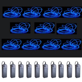 MaxLax EL Wire 10 Pack, 16.4ft Neon Light Wire Noise Reduction with Battery Pack (16.4ft blue-10 Pack)