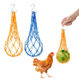 Chicken Vegetable String Bag,2 PCS Hanging Chicken Feeder,Chicken Vegetable Feeder String Bag With Hook,Chicken Feeders Vegetable Hanging Feeder,Chicken Hanging Bag Feeder for Poultry Hens Goose Duck