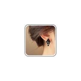 Xduargs Boho Black Crystal Drop Earrings Black Crystal Chandelier Tassel Earrings Crystal Fringe Tassel Dangle EarringsVintage Black Gemstone Cluster Earrings Jewelry for Women