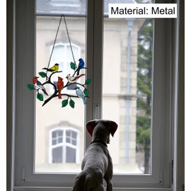 Six Birds Cardinal Gifts Stained Metal Window Hangings, Multicolor Bird On A Wire Window Panel Decor Series Ornament Home Wall Garden Decoration Love Gifts