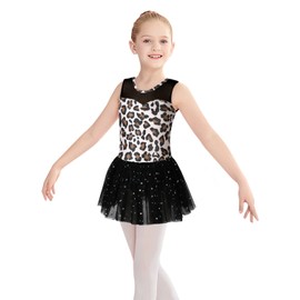 Belovance Toddler Ballet Leotard for Girls Gymnastics Dance Dress Flutter Sleeve Skirt Balck Purple Pink Ballet Tutu Outfit, Leopard Black, 2-3 Years