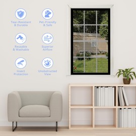 Solunex Premium Self-Adhesive Window Screen, High-Tensile Tear-Resistant Mesh with Hook & Sticky Tape, Heavy-Duty Bug Screen for Windows, Pet-Friendly, DIY Cut-to-Fit, Insect Protection (36 x 48)