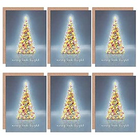 Wee Blue Coo Christmas Cards 6 Pack - Tree Lights Merry Bright Set Xmas Cards