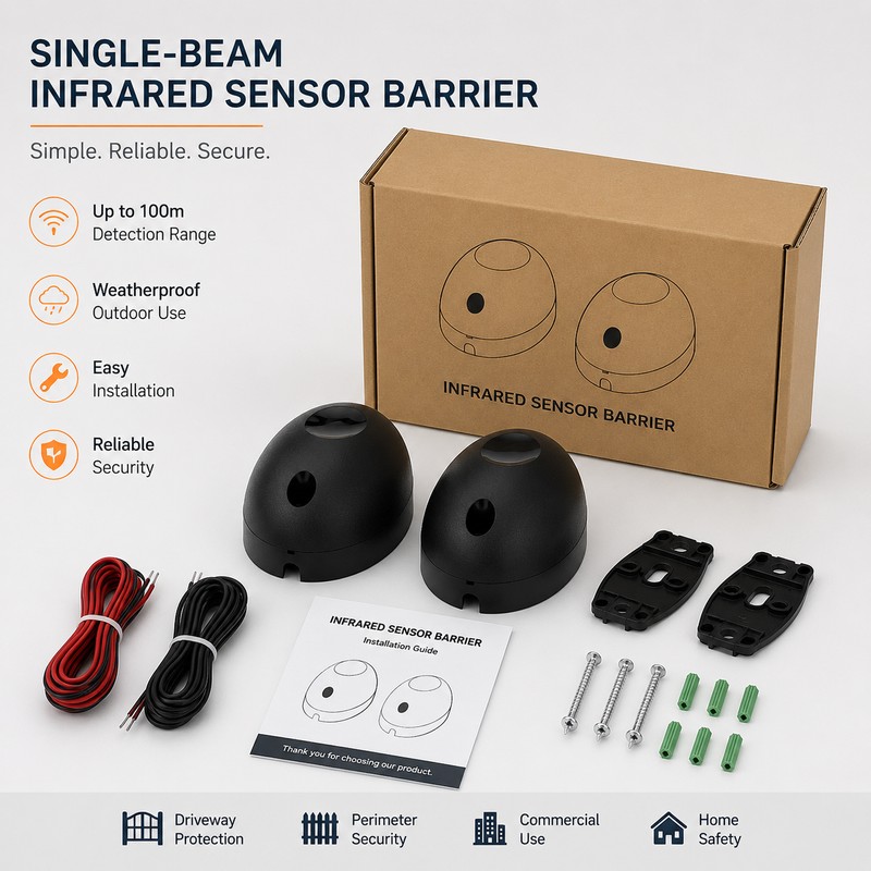 Single-Beam Infrared Sensor for Gates & Doors – Anti-Glare Outdoor