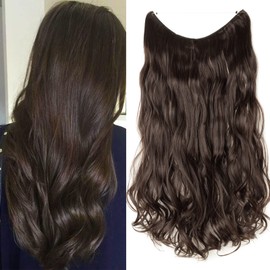 24 Inches Curly Wavy Hair Extensions Secret Headband No Clip Easy Invisible Crown Wire in Hair Extensions Hairpiece for Women Dark brown
