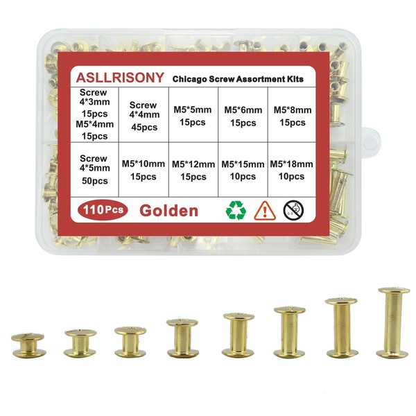 ASLLRISONY 110 Sets Chicago Screws Assorted Kit,8 Sizes of Round
