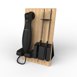 Electric Carving Knife Set with 2 Stainless Steel Blades, Comfort Grip Handle and Wood Storage Block For Slicing Bread, Meat, Etc By Classic Cuisine, Silver