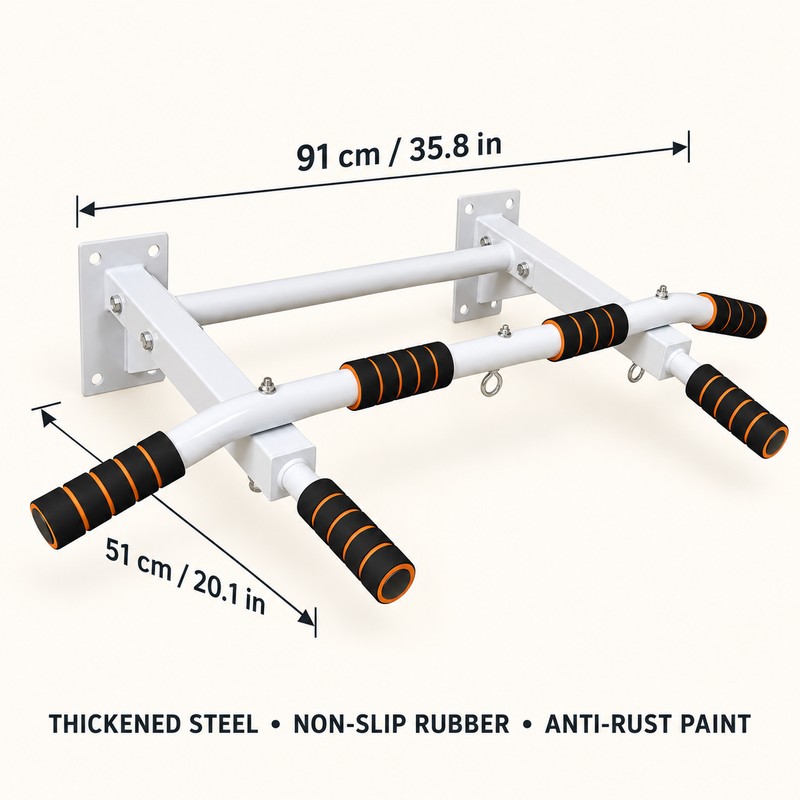 Wall Mounted Multi-Grip Pull Up and Dip Station with Adjustable