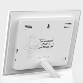 8" White Digital Wall Clock with Date, Day and Time Display