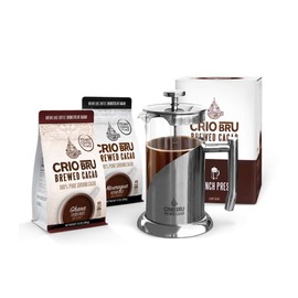 Crio Bru Welcome Starter Kit (2 10oz Bags + French Press) | Natural Healthy Brewed Cacao Drink | Great Substitute to Herbal Tea and Coffee | 99% Caffeine Free | Keto Honest Energy