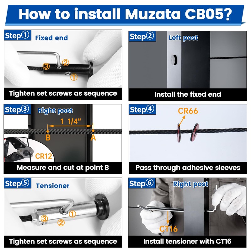 [Patent] Muzata 10 Pack 1/8" Black Swageless Invisible Cable Railing