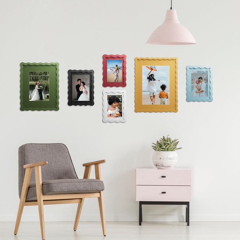 THKRLOF 4x6 Picture Frame with Mat for 3.5x5, Wavy Edge
