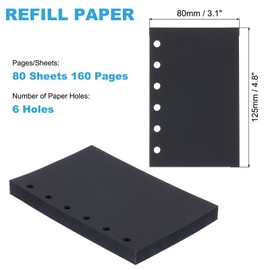 PATIKIL A7 Refill Paper, Unlined Blank Craft Paper Refill, 6 Hole Filler Insert, Loose Leaf Paper, 6 Ring Binder Notebook, 80 Sheets/160 Pages, Black