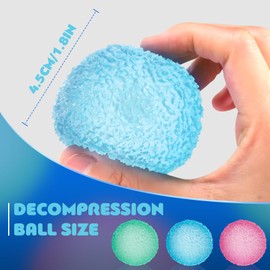 3pc Stress Balls for Adults, Squishy Ball Sensory Textured Memory Gel Fidget Toys for Kids/Adults Hand Exercises, Anxiety Relief Squeeze Ball for Autism/ADHD, Party Favors Gifts (1.80“)