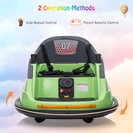 12V Ride On Bumper Car for Toddlers Electric Bumper Car with Remote Control, Large Seat, Music, LED Lights Kids Ride On Toy for Boys and Girls, Green