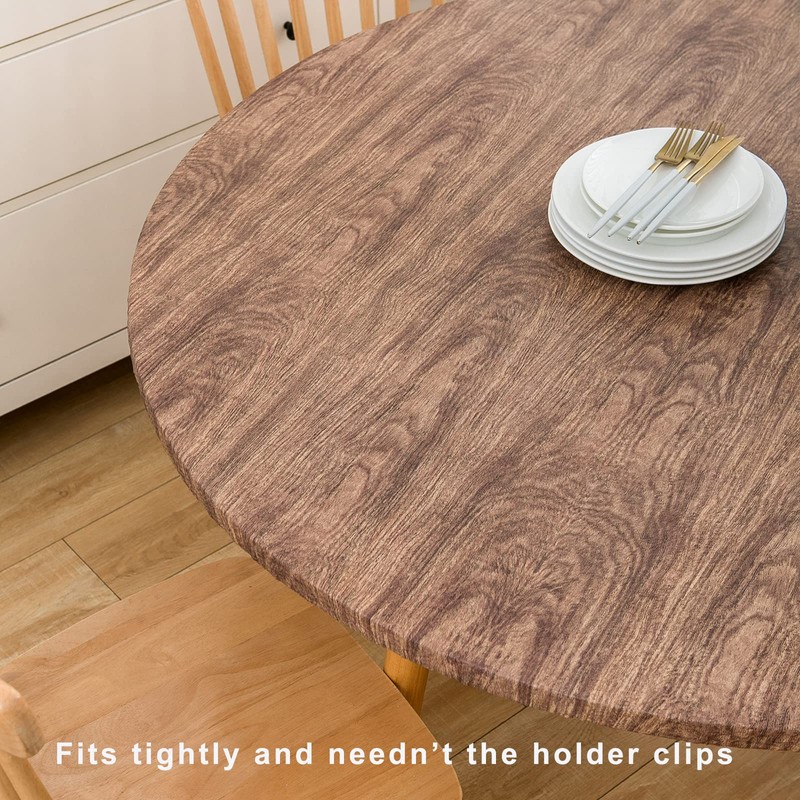 LIBERECOO Round Vinyl Fitted Tablecloth with Flannel Backing Elastic Edge