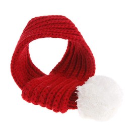 SUNTRADE Christmas Pet Scarf Red Knit Scarves with White Pompom Ball for Dogs and Cats Xmas Party Dressup (L)