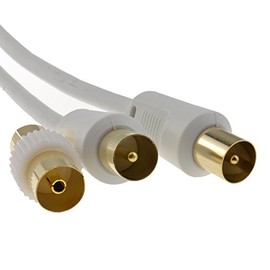 kenable RF TV Freeview Plug to Plug White Aerial Lead Cable with Coupler 1.8m [1.8 metres]