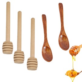 Jimkply 3 Pieces Wooden Honey Stirrer, Honey Stirrer, Honey Stick Stirrers, Honey Spoon and Honey Stick with Spiral, for Honey, Syrup, Jam, Odourless