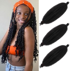 Samtress Springy Afro Twist Hair 24 Inch Pre Fluffed Popping Spring Twist for Soft Crochet Locs 3 Packs Natural Black Marley Twist Braiding Hair Extension (#1B)